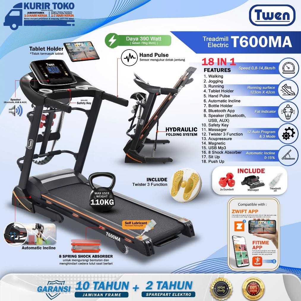 TWEN T600MA Treadmill Listrik Treadmill Portable Treadmill Multifungsi Treadmil Lipat Treadmill Elec