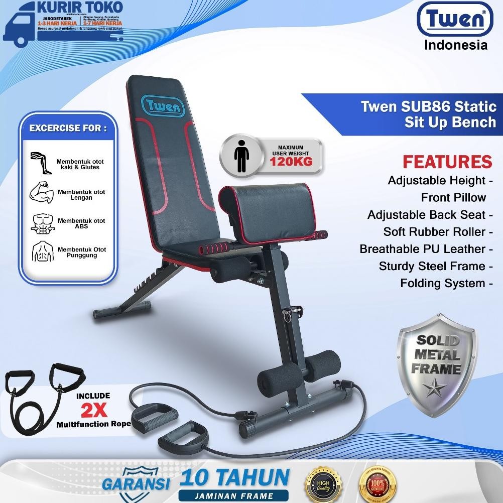 TWEN Sit Up Bench SUB86 Sit Up Bench Adjustable Folding Fitness