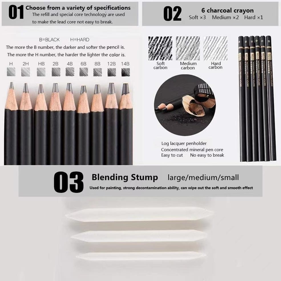 

Special Nyoni Sketch Drawing Pencil / Pensil Grafit Charcoal Arang 29 Pcs Set Tin Case Tw39