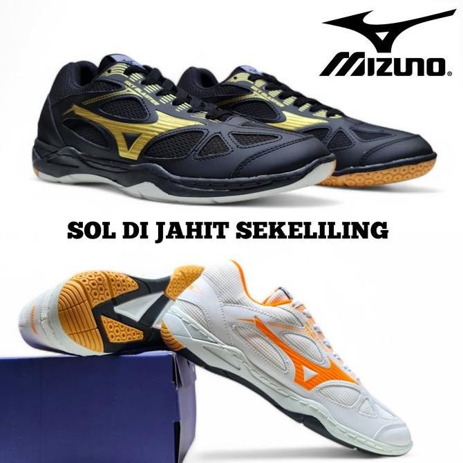 SEPATU OLAHRAGA BULUTANGKIS SOL DI JAHIT SEKELILING / SEPATU BADMINTON VOLI LARI MIZUNO SOL BERDECIT