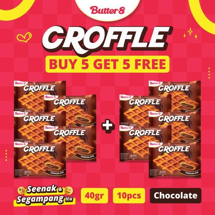 

[ Butter8 ] Beli 5 Pcs Gratis 5 Pcs Croffle Chocolate Snack Premium Kekinian Ready To Eat 40Gr