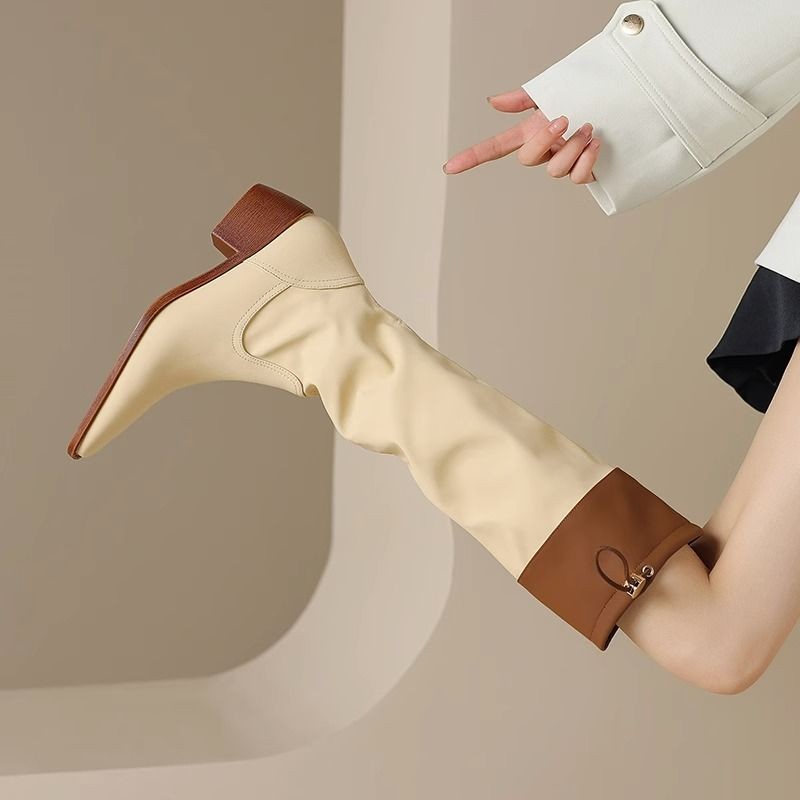 French Style Color Block Knight Boots