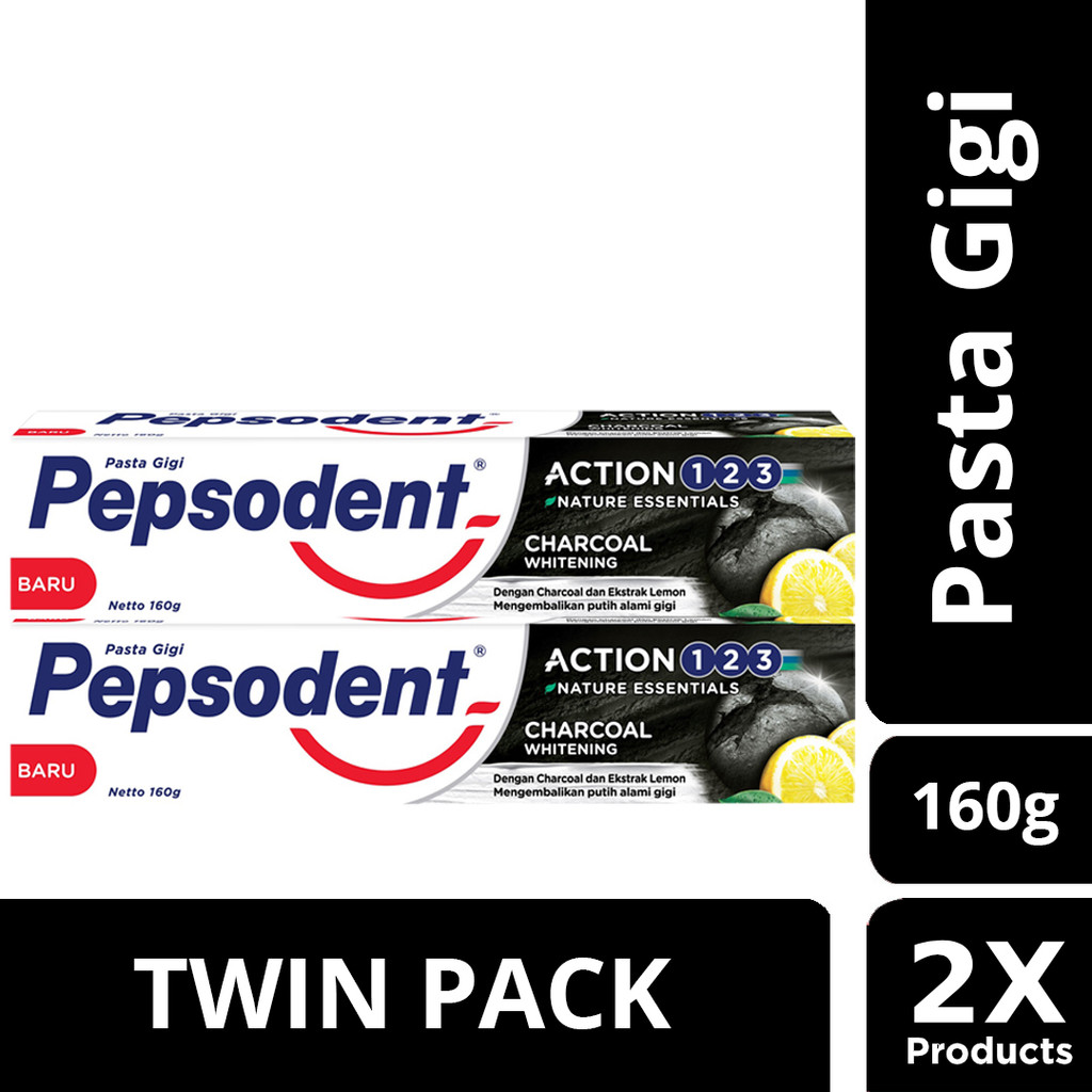Pepsodent Pasta Gigi Complete 8 Charcoal Whitening 160G Twinpack (Isi 2)