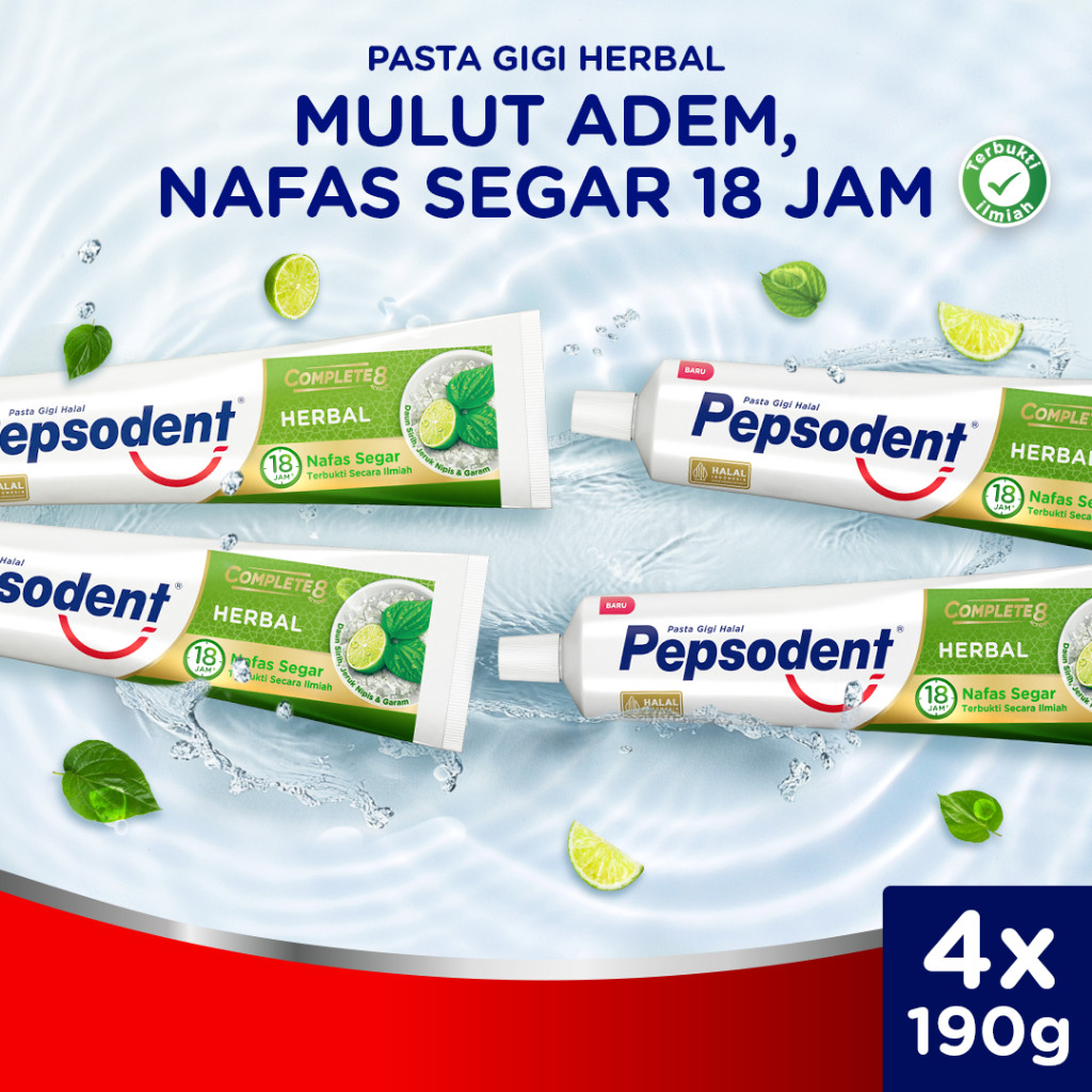 Pepsodent Complete 8 Herbal 190g Multipack (Isi 4)
