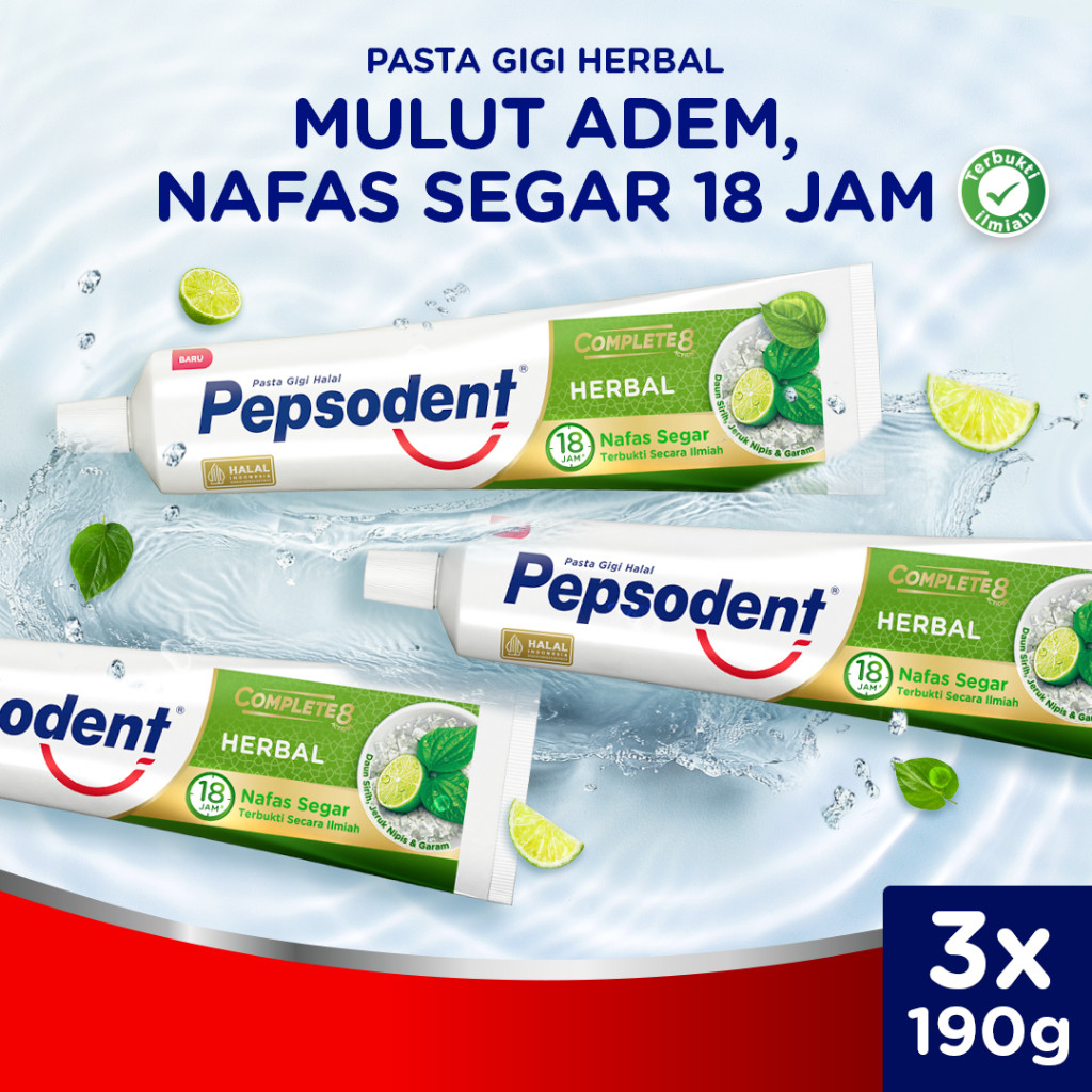 Pepsodent Complete 8 Herbal 190g Multipack (Isi 3)