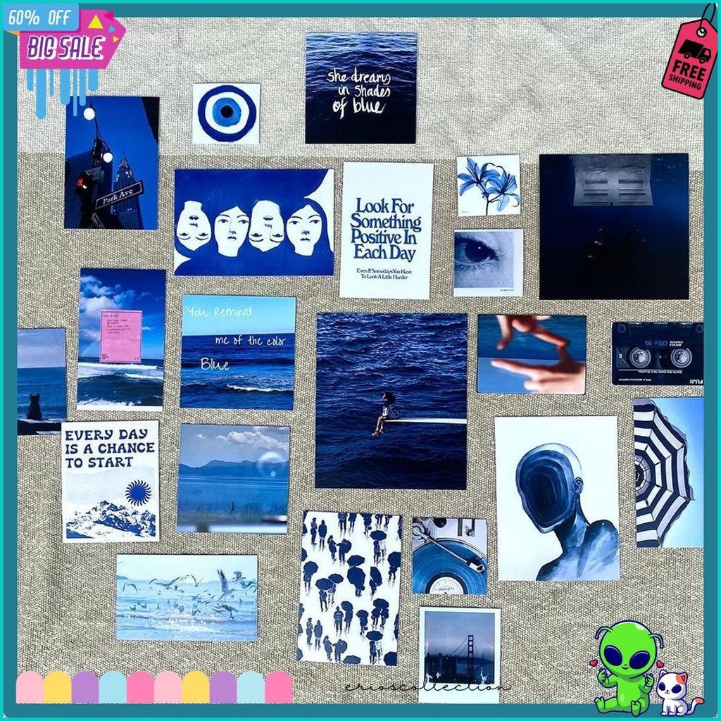 Cod 22 Pcs Poster Aesthetic Biru Blue Vibes Wall Poster Tema Blue Aesthetic Untuk Dekorasi Dinding K