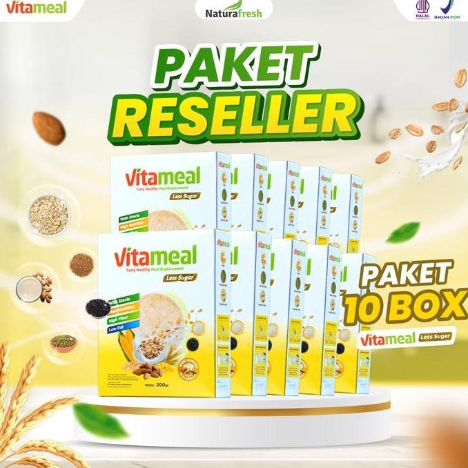 

PAKET RESELLER 10 BOX VITAMEAL LESS SUGAR - Sereal Multigrain Bantu Masalah Hipertensi, Kolesterol, Tekanan Darah Tinggi, Nyeri Dada dan Jantung