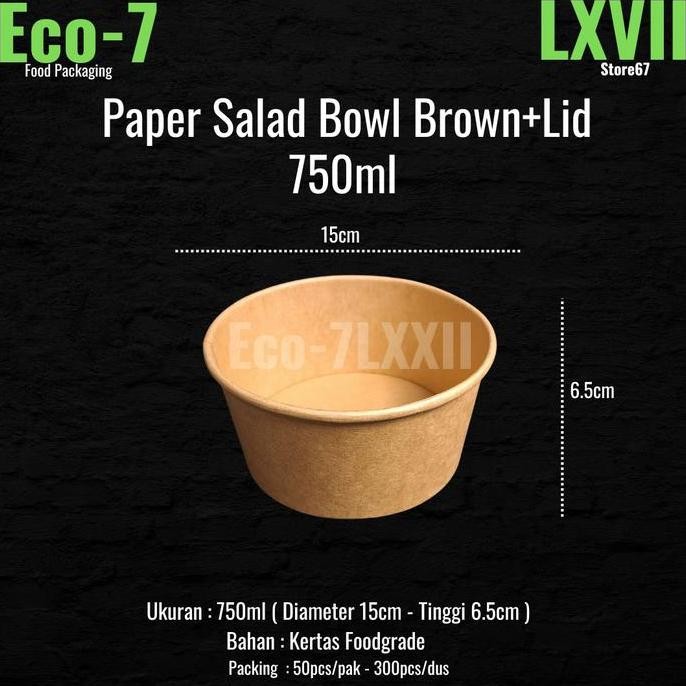 Paper Bowl Salad Brown Kraft 750ml + Lid - Rice Bowl, Salad Bowl