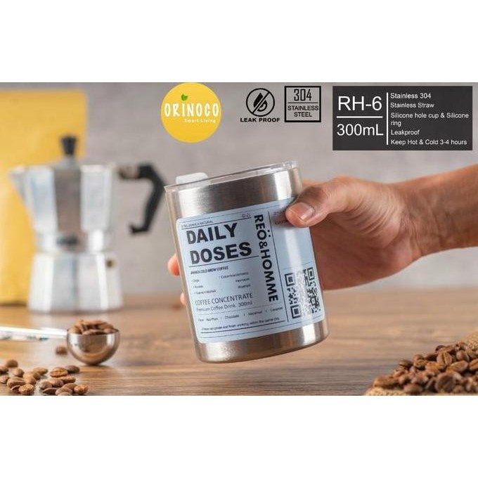 Orinoco Gelas Mug Stainless Coffee RH-6 WithStraw Stainless Leakproof