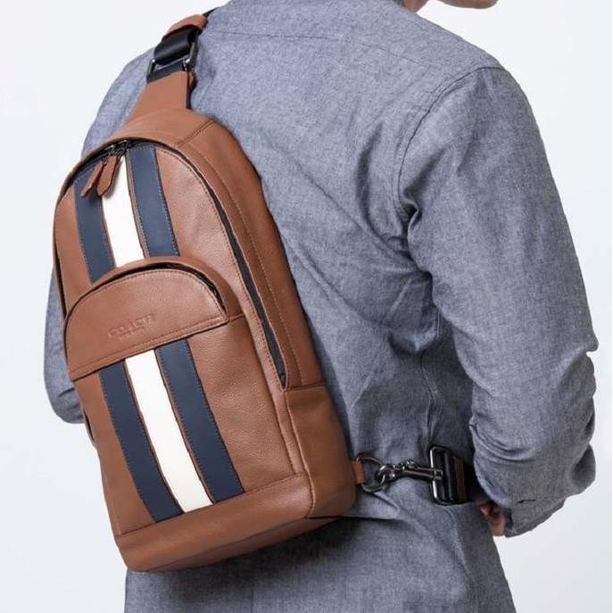 Waistbag Pria [Original] Coach Houston Slingpack Saddle Strip / Tas Pria Kulit Asli