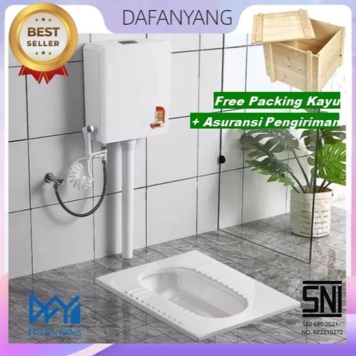 Kloset Jongkok Mr.Tao 1Set SNI + Watertank Flush Toilet WC Jongkok Bahan Keramik Warna Putih aSt