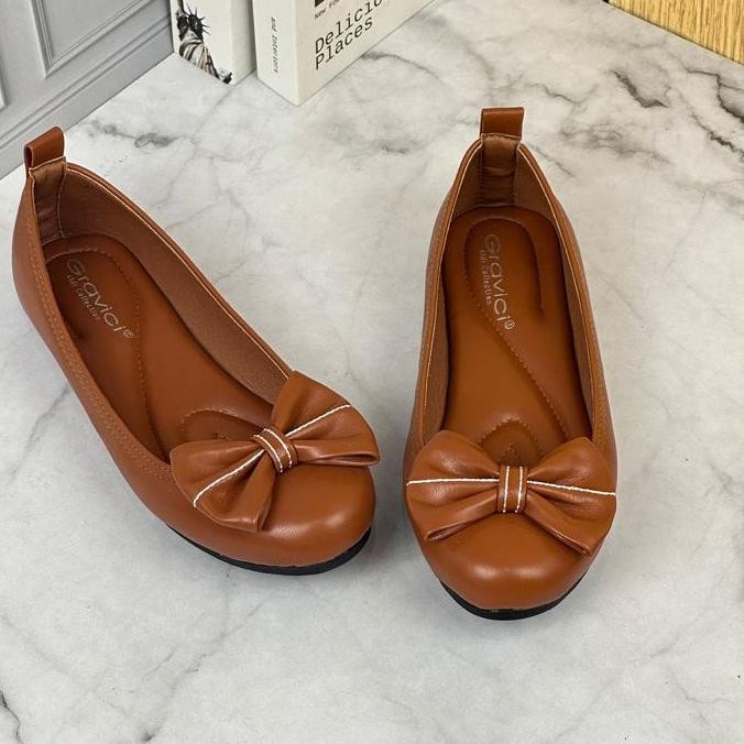 DF305>> Sepatu Flat Wanita AS-11 Bahan Sintetis Premium Hitam Mocca Cream Desain Cantik & Nyaman Coc