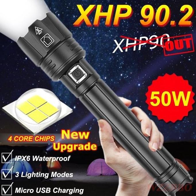 PROMO sinarterang21 Senter LED XHP90.2 KING BOA 80000LM BIG Super Terang XHP90 18650