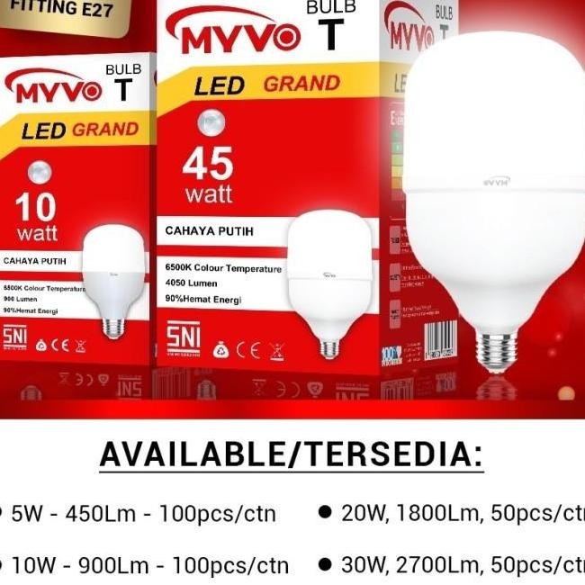 PROMO MYVO GRAND LAMPU LED T BULB 5W 5 WATT CAHAYA PUTIH SNI GARANSI 2 THN (LISTRIK LAMPU RUMAH TANG