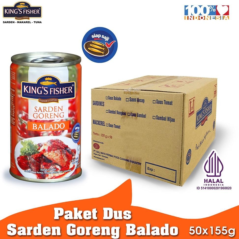 

READY STOK KingsFisher Paket 1 dus 50pc King's Fisher Sarden goreng balado Makanan Kaleng 155 Siap kirim