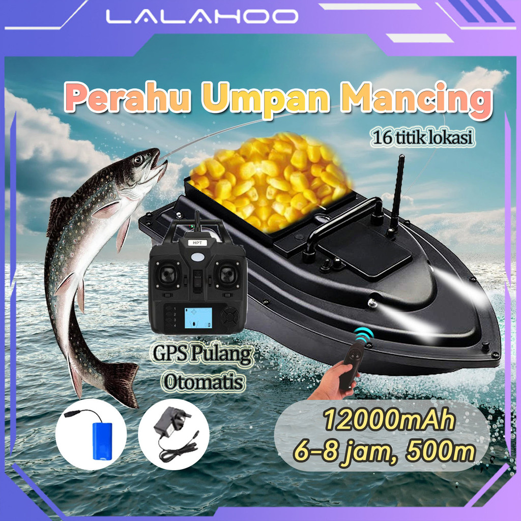 Perahu Umpan Mancing Alat Pancing Remote Control 6-8H 500M GPS Pulang Otomatis Dua Lampu Mancing Mal