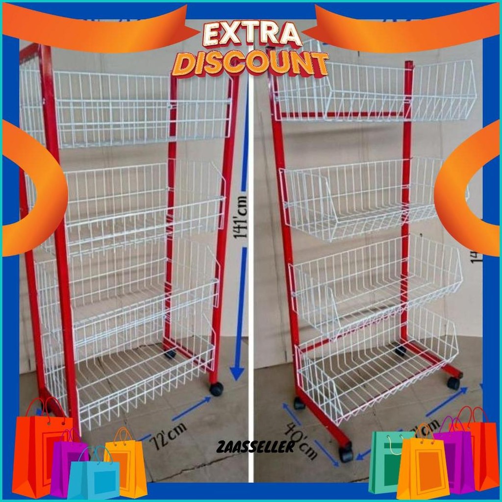 Rak [K402] Ceker Besi Merah/Rak Indomaret/Rak Besi Tebal/Rak Jualan/Rak Kuat Terlaris