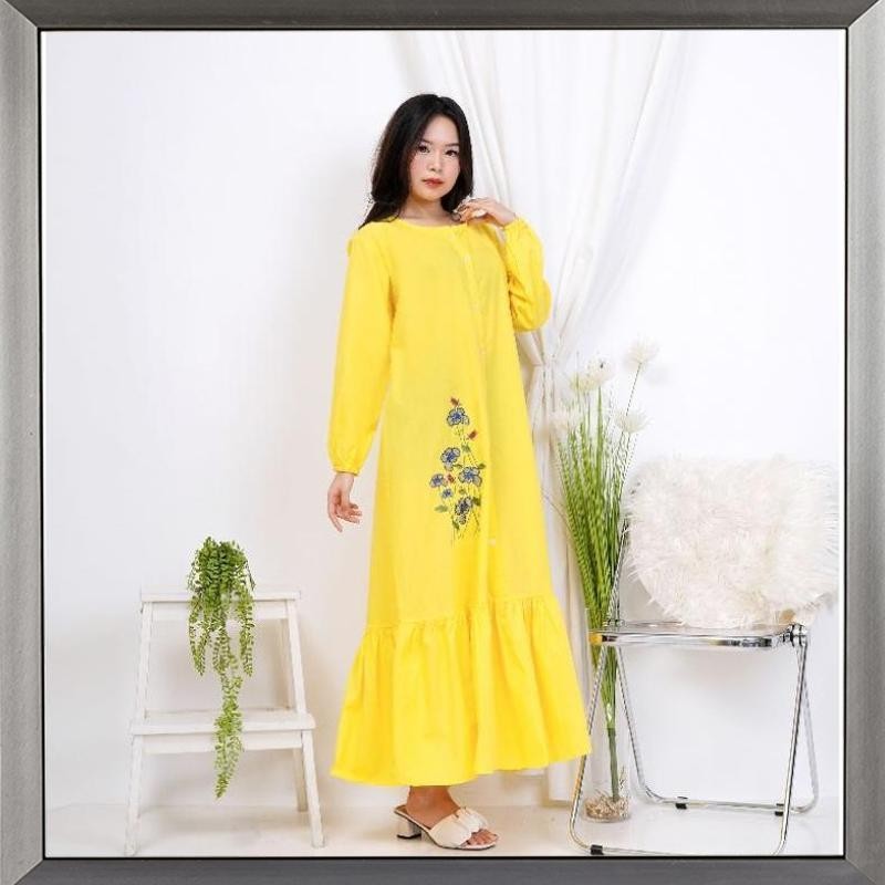 Cuci Gudang Gamis Longdress katun jepang poplin bordir malang NIG-53
