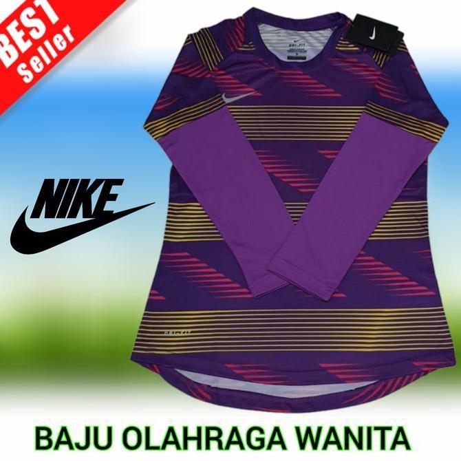 TERBARU - NIKE Baju Senam Lengan Panjang Wanita Lari Gym Kaos Olahraga Fitness
