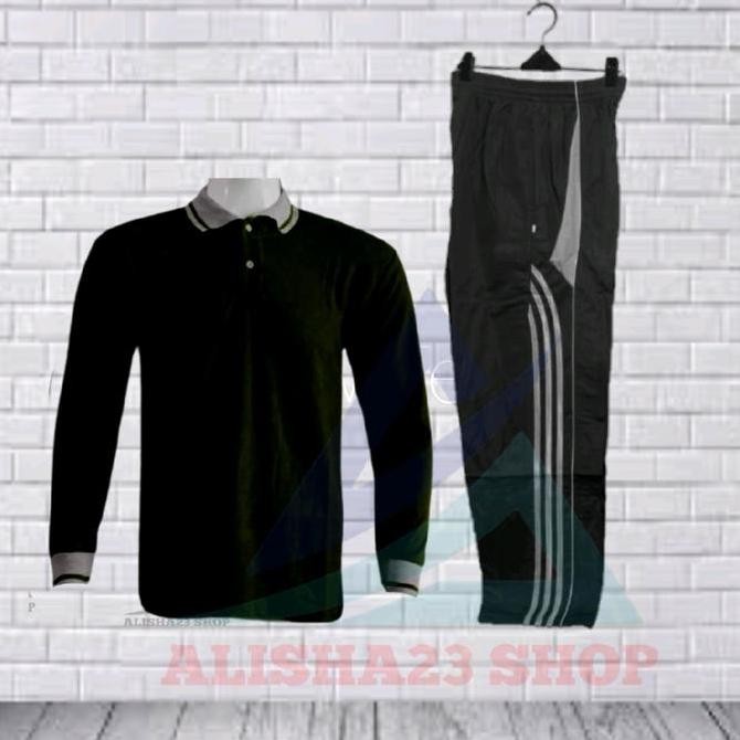 TERLARIS - Setelan kaos kerah lengan panjang pria/stelan training olahraga wanita kaos berkerah leng