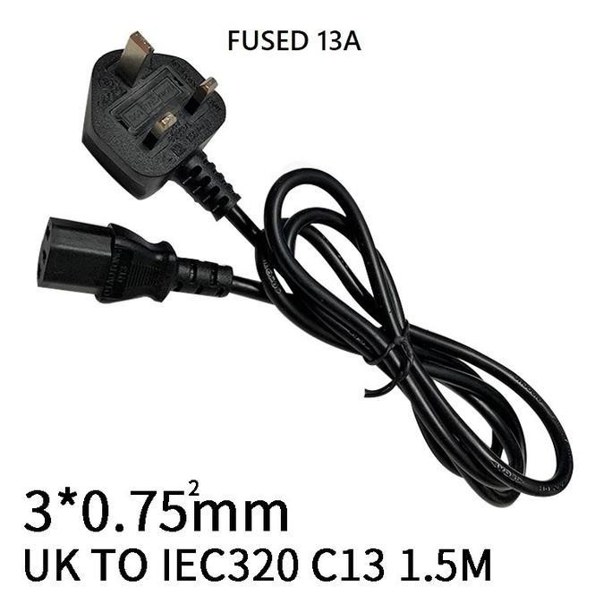 DB65 >> Kabel Power Corrd 150cm Komputer CPU 1.5M UK Plug 3 Pin Kaki 3 to C13 outlet C-13 Fused 13A 