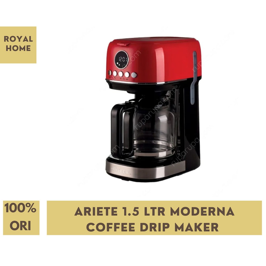 Ariete 1.5 Ltr Moderna Coffee Drip Maker Hitam/Merah Mesin Pembuat Kopi Drip 1.5L Up To 15 Cup
