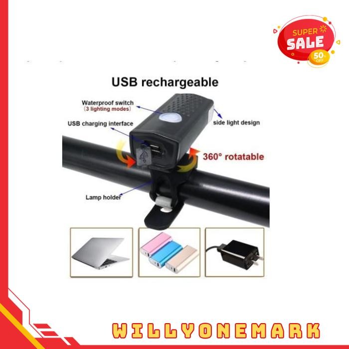 LAMPU DEPAN SEPEDA LED 300LM BATTERY RECHARGE BICYCLE USB WATERPROOF GRATIS ONGKIR
