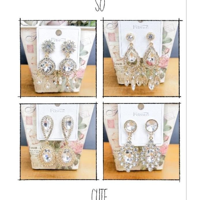 An30 Anting Besar Pengantin Hijab Kebaya Rhinestone Sier Gold