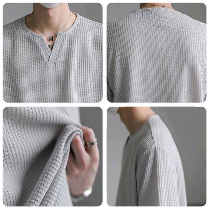 Paket 3 Pcs Kaos Waffle Polos V neck Lengan Pendek Pria Oblong TD
