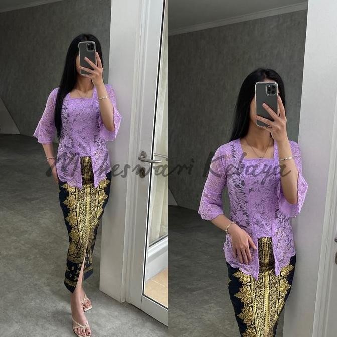 Kebaya Bali Set Brokat Lonceng Ungu Lilac