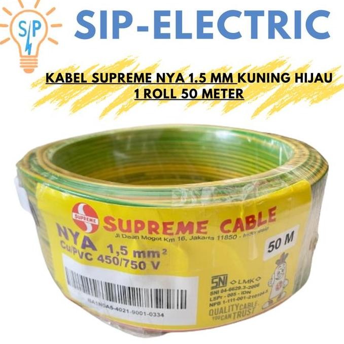 KABEL SUPREME NYA 1.5 MM KUNING HIJAU (1 ROLL 50 METER)