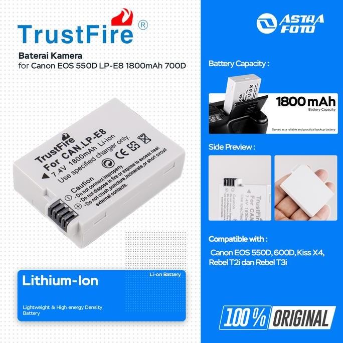 TERBARU - TrustFire Baterai Kamera Canon EOS 0D LP-E8 800mAh 700D