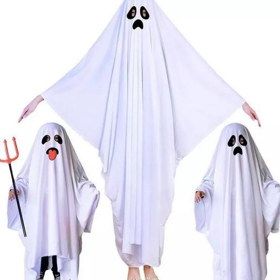 HALITAUTRENDS KOSTUM HANTU SERAM COSPLAY KOSTUM JUBAH HIASAN HALLOWEEN/ KOSTUM JUBAH HALLOWEEN PUTIH