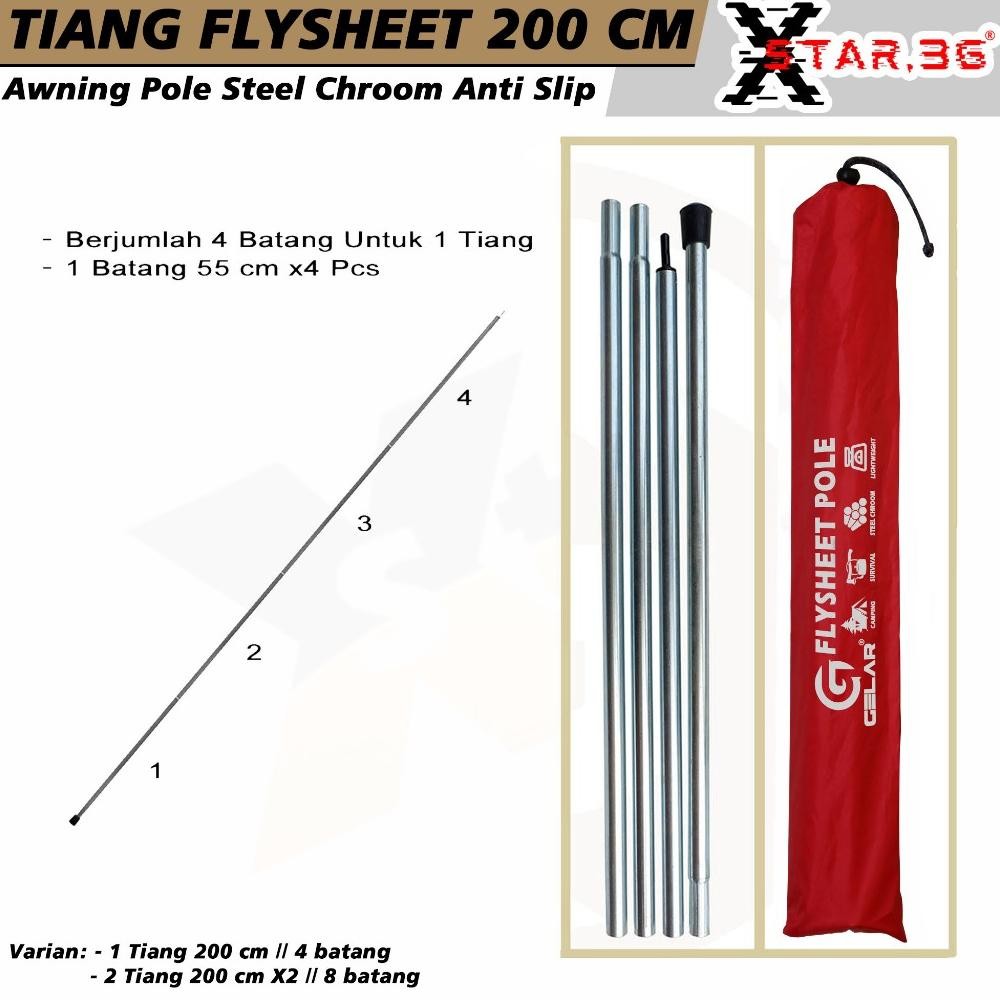 Uj-53 Tiang Flysheet Steel Chroom Tiang Flysheet Outdoor Camping 200 Cm Anti Slip Kuat Dan Kokoh