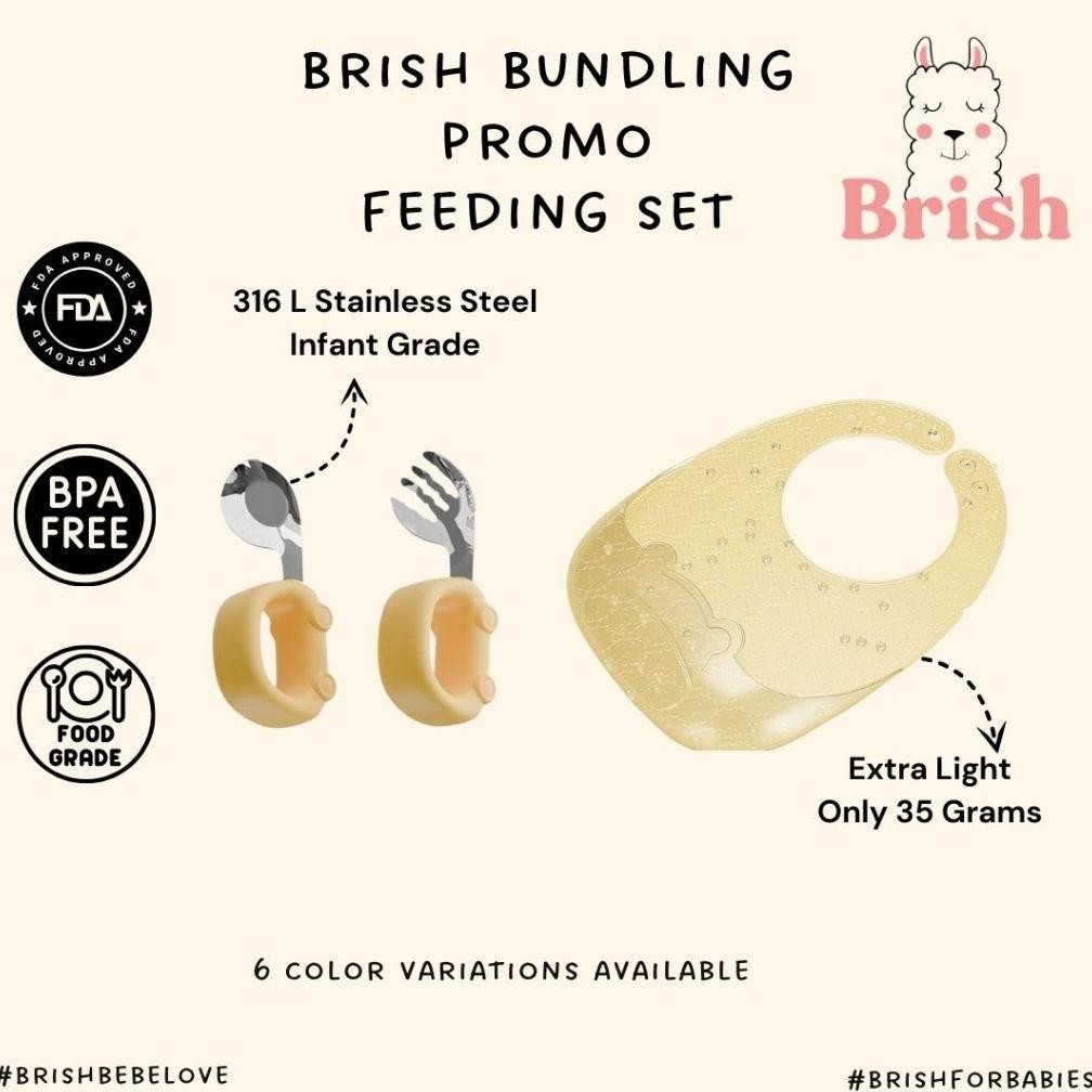 Edf-62 Bundle Feeding Set - Brish Bebe | Celemek Makan Bayi Ringan | Set Sendok Garpu Stainless Stee
