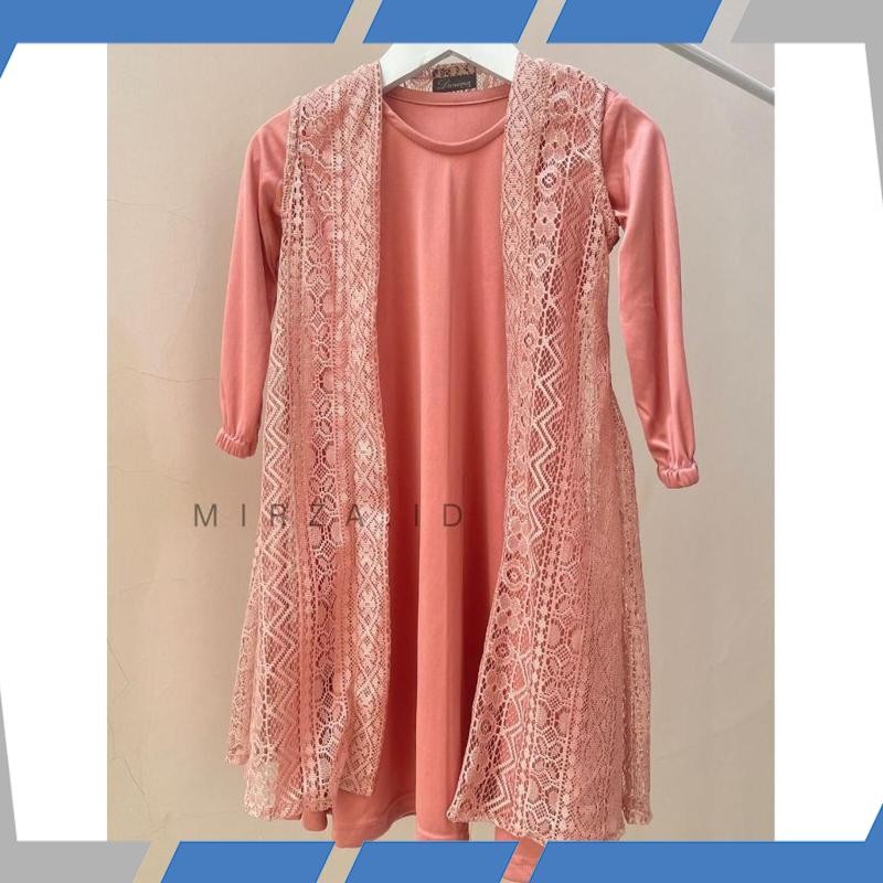 Terbaik Inner Outer Set Gamis Anak Brokat Kekinian JRM-35