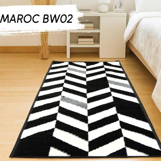 TERBARU - MAROC Karpet 80x200 cm BW 02 Monokrom Local, Karpet Lantai, Karpet Bulu