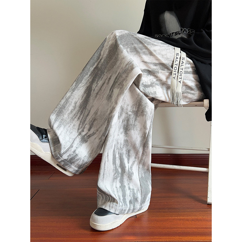 Celana Santai Tie-Dye Gaya Amerika Celana Olahraga Lebar Pria