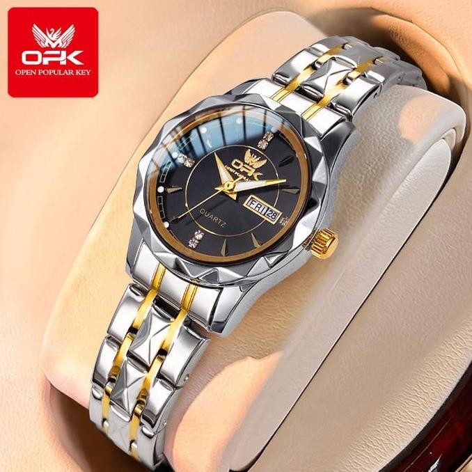 Opk Jam Tangan Wanita Anti Air Original Stainless Steel Kalender Luminous Women Watch Model 8151