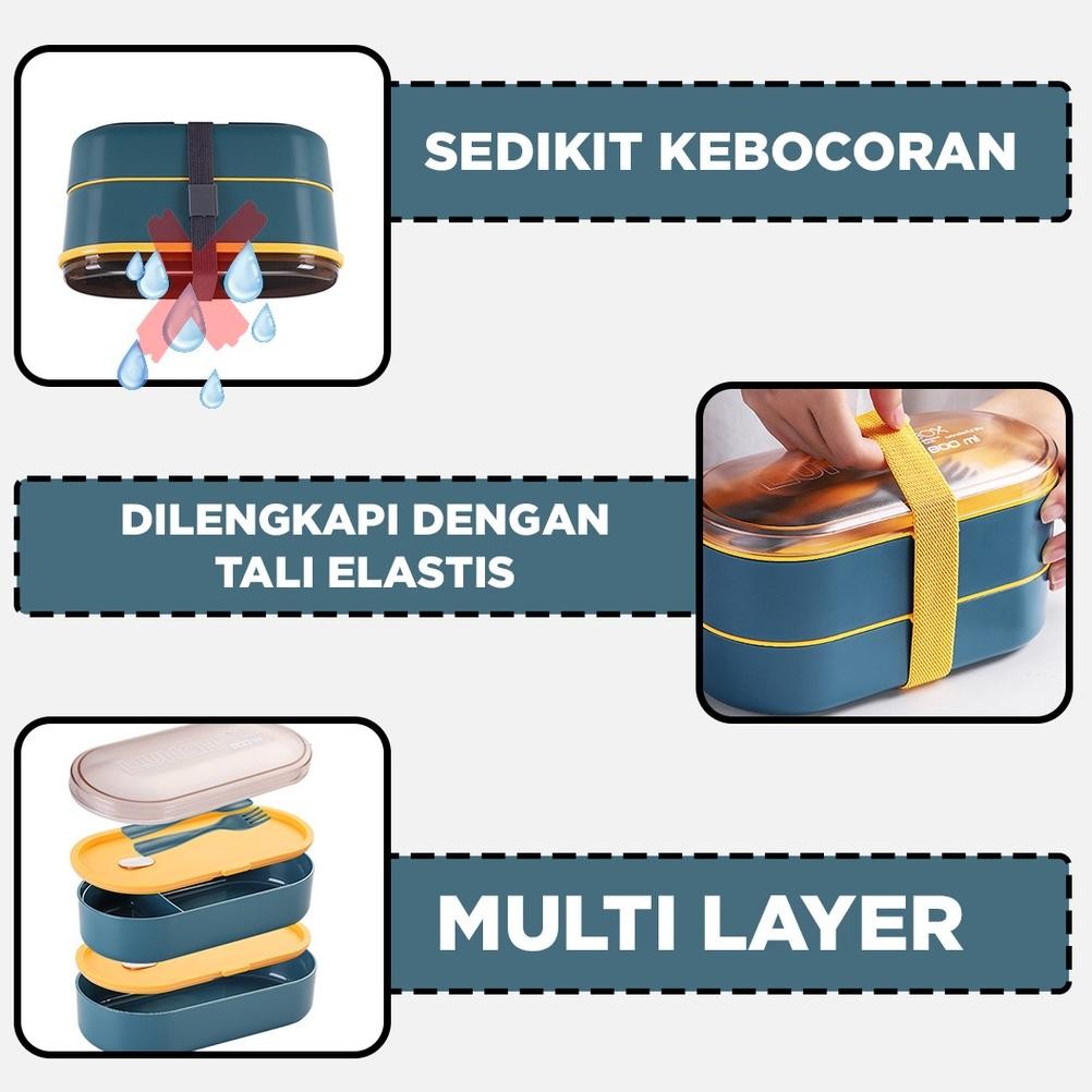 Lunch Box Set Tingkat Kotak Makan dengan Set Sendok Makan Lunch Box