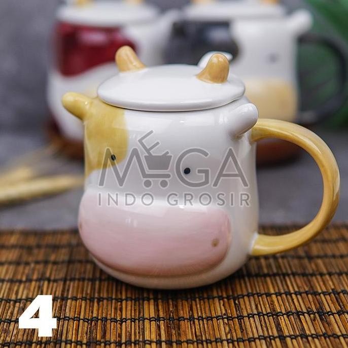 Mug Keramik Sapi Cow Sendok Gelas Ceramic Minum Kopi Teh Premium Impor