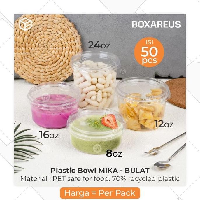 Mangkok Mika Wadah PLASTIK BOWL Kemasan Puding, Yogurt, Mangkuk Salad, Tray Buah - BULAT