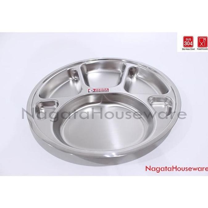 Nampan Bulat Stainless / Piring Makan Sekat / Piring Makan Stenlis Round Compartment 35cm Zebra 1320