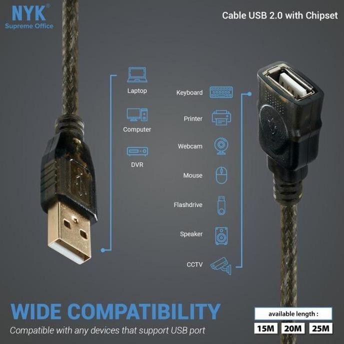 NEW Kabel USB Extension Perpanjangan aktif 15M 20M 25M USB 2.0 Chip
