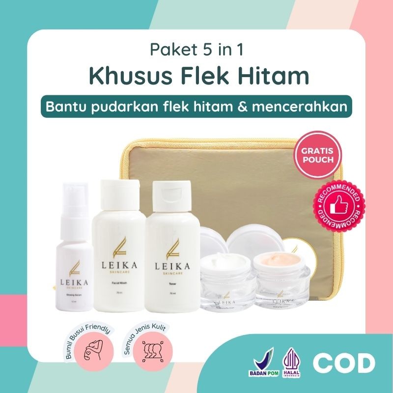 Leika Skincare Penghilang Flek Hitam Membandel Menahun PAKET SKINCARE 5in1 Penghilang Kulit Berjeraw