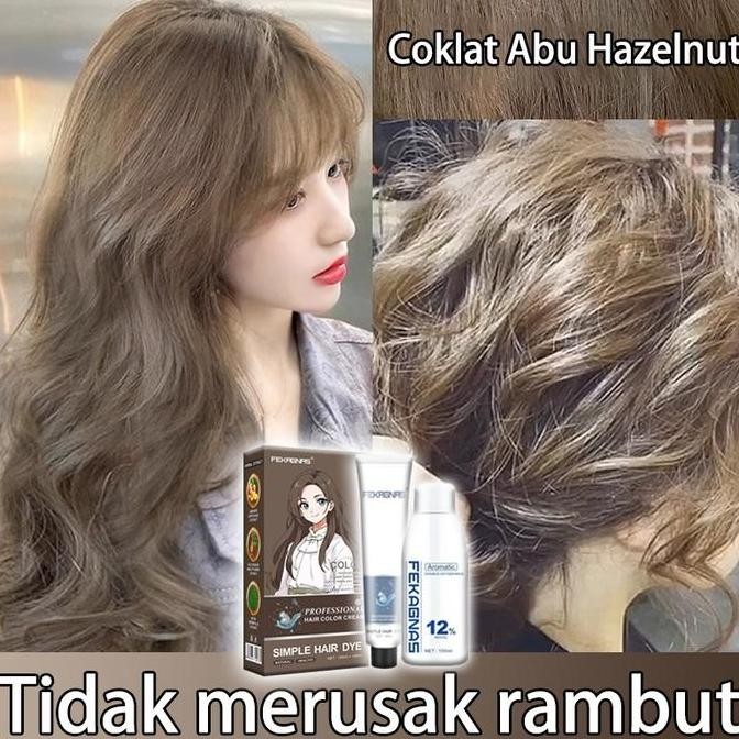 [Tidak perlu pemutih] FEKAGNA Pewarna Rambut Ash Brown Hair Color200ml Pewarna Tanpa Bleaching Herba
