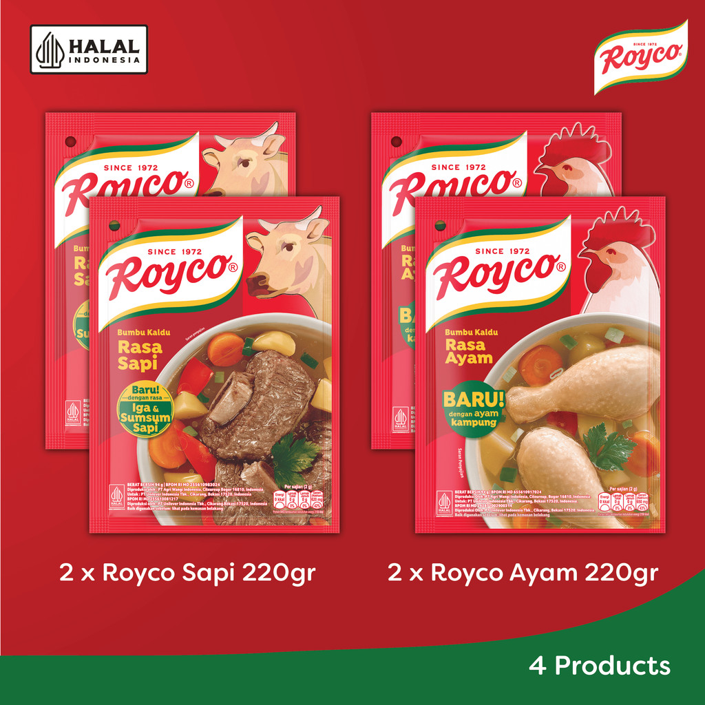 Buy 2 Royco Bumbu Kaldu Ayam 220 gram + 2 Royco Bumbu Kaldu Sapi 220 gram