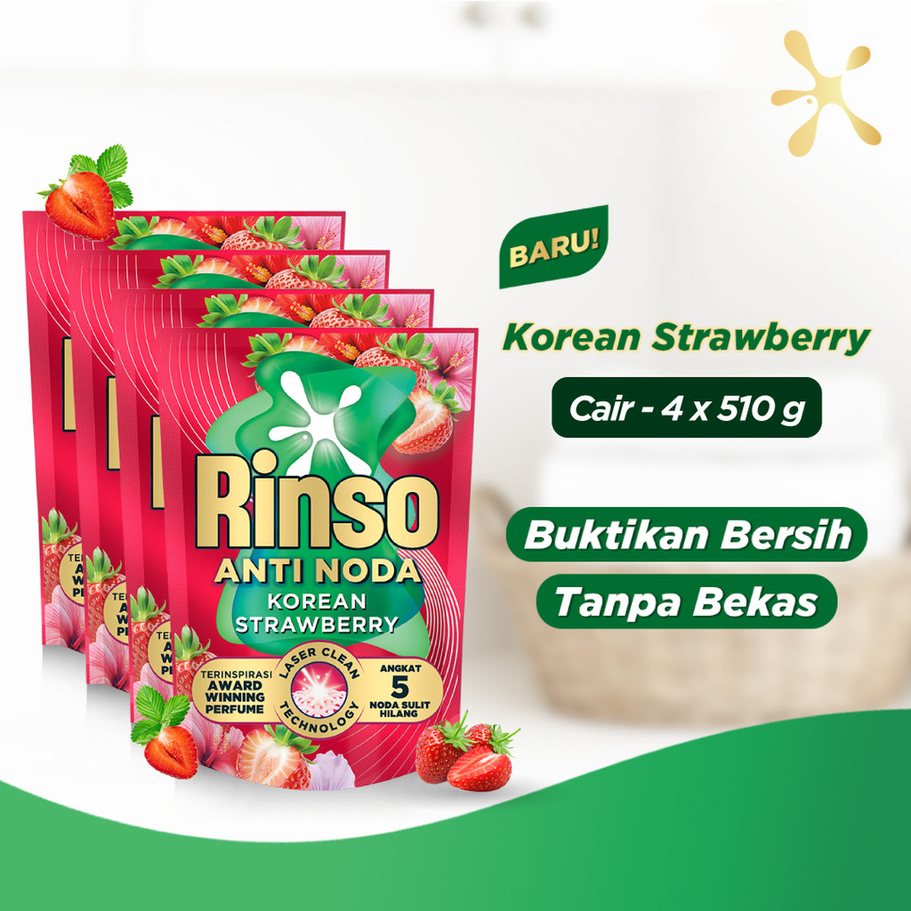 Rinso SensiFresh Detergent Deterjen Wangi Segar 48 Jam Korean Strawberry 510g x4