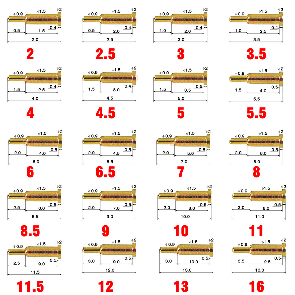 10X Konektor pin Pogo pogopin Baterai pegas Dimuat Kontak jarum SMD PCB 2 3 4 5 6 7 8 9 10 12 14 15