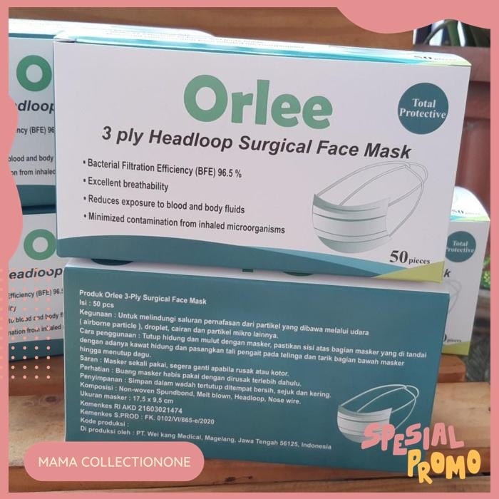 MASKER BEDAH MEDIS 3PLY 3 PLY HEADLOOP HIJAB ORLEE SURGICAL KEMENKES EKSKLUSIF